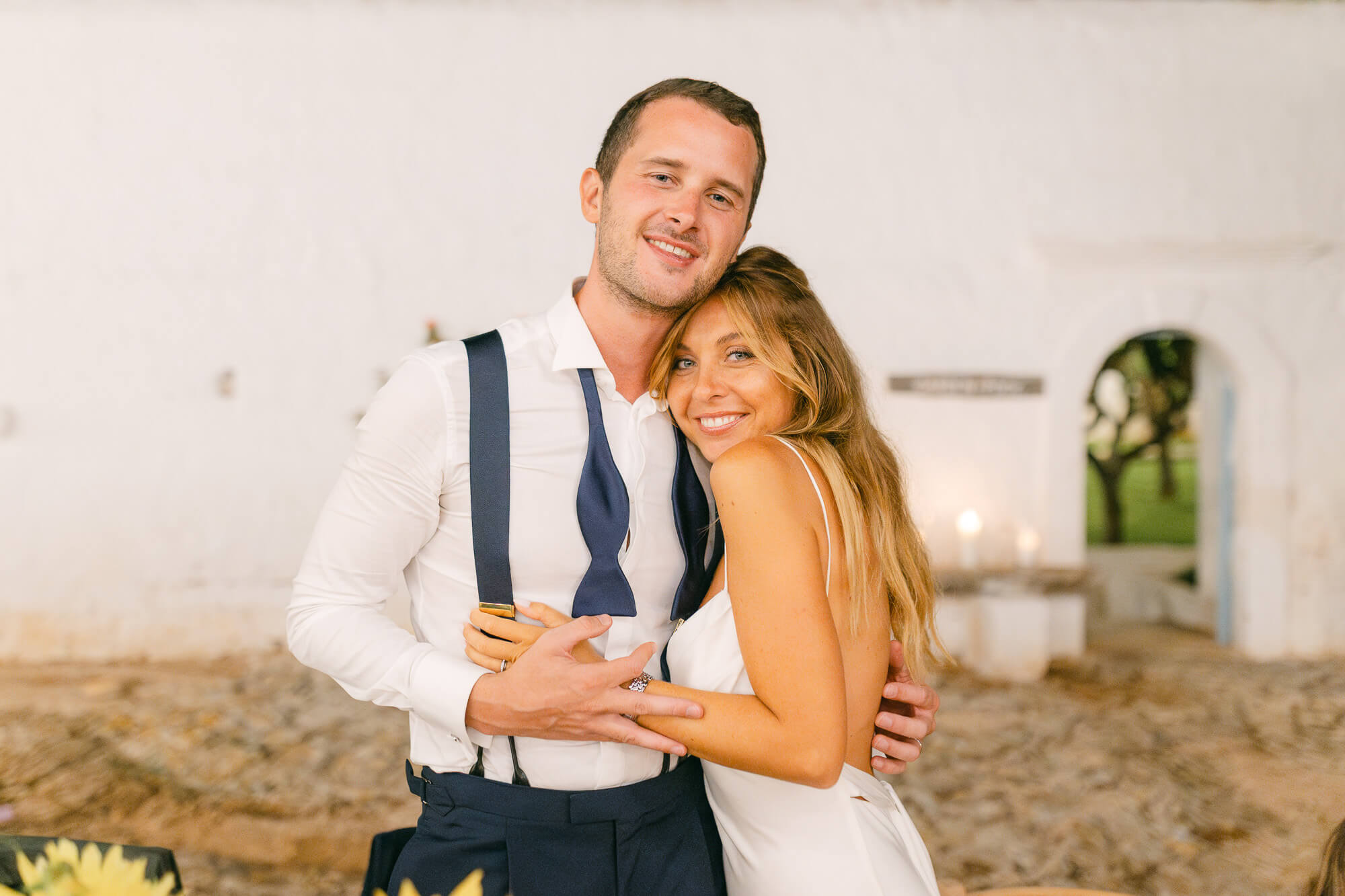 Couple laughing during the wedding speeches