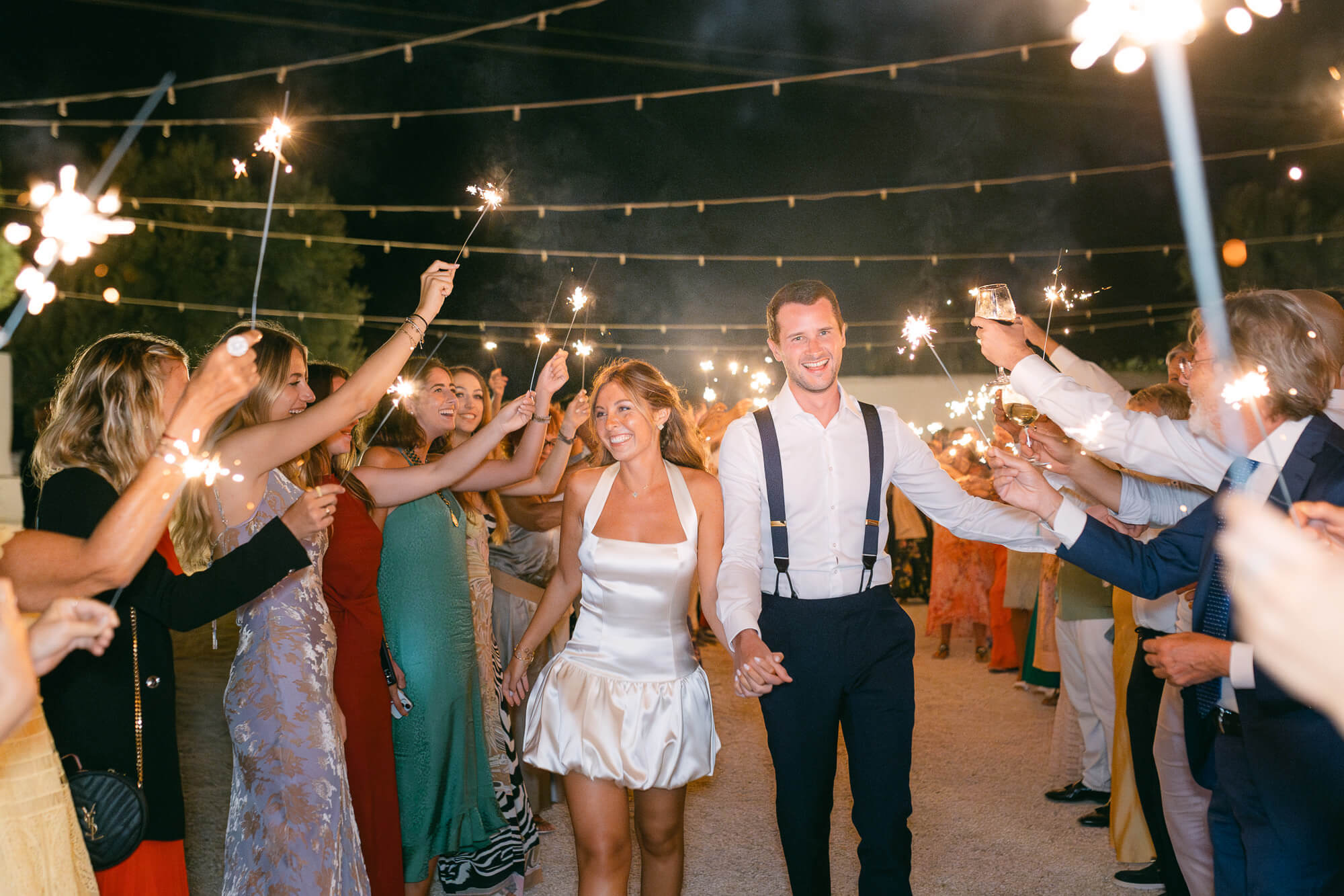 Sparkler send-off at a Puglia destination wedding